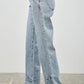 Light-wash wide-leg Saige denim jeans with piping and rolled cuffs