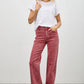 Red Saige high-rise slim wide straight flare jeans in faded denim