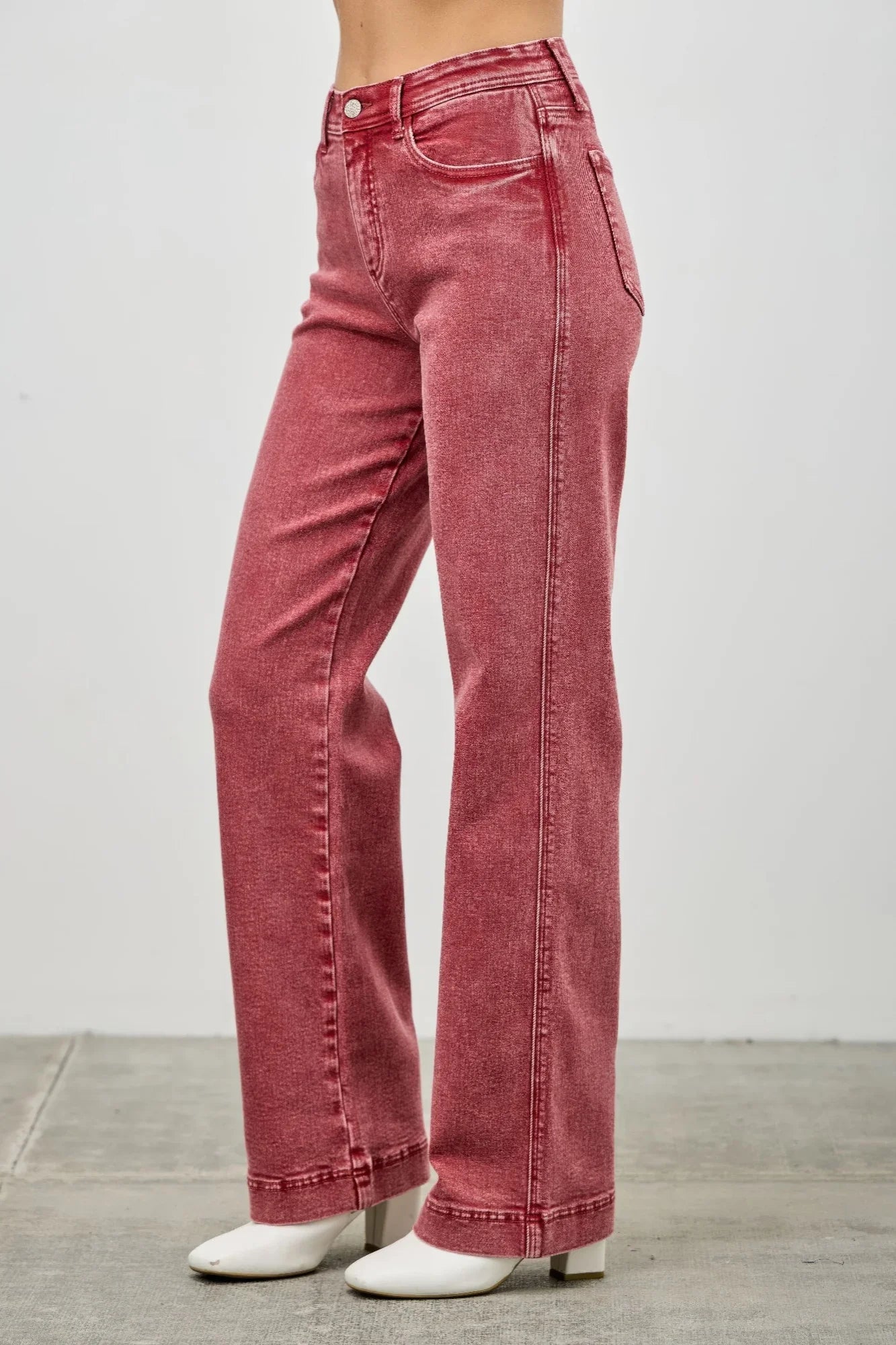 Red washed denim high-rise wide-leg Saige jeans