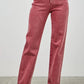 High-rise slim wide straight red denim jeans with faded wash