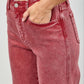 Saige Denim High Rise Slim Wide Straight Jeans in red faded wash