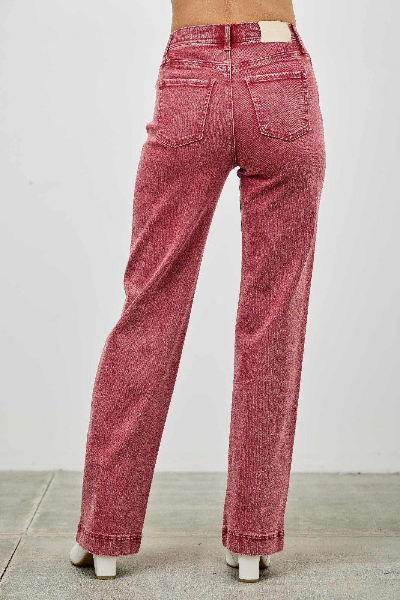 Red washed high-rise straight-leg Saige Denim jeans