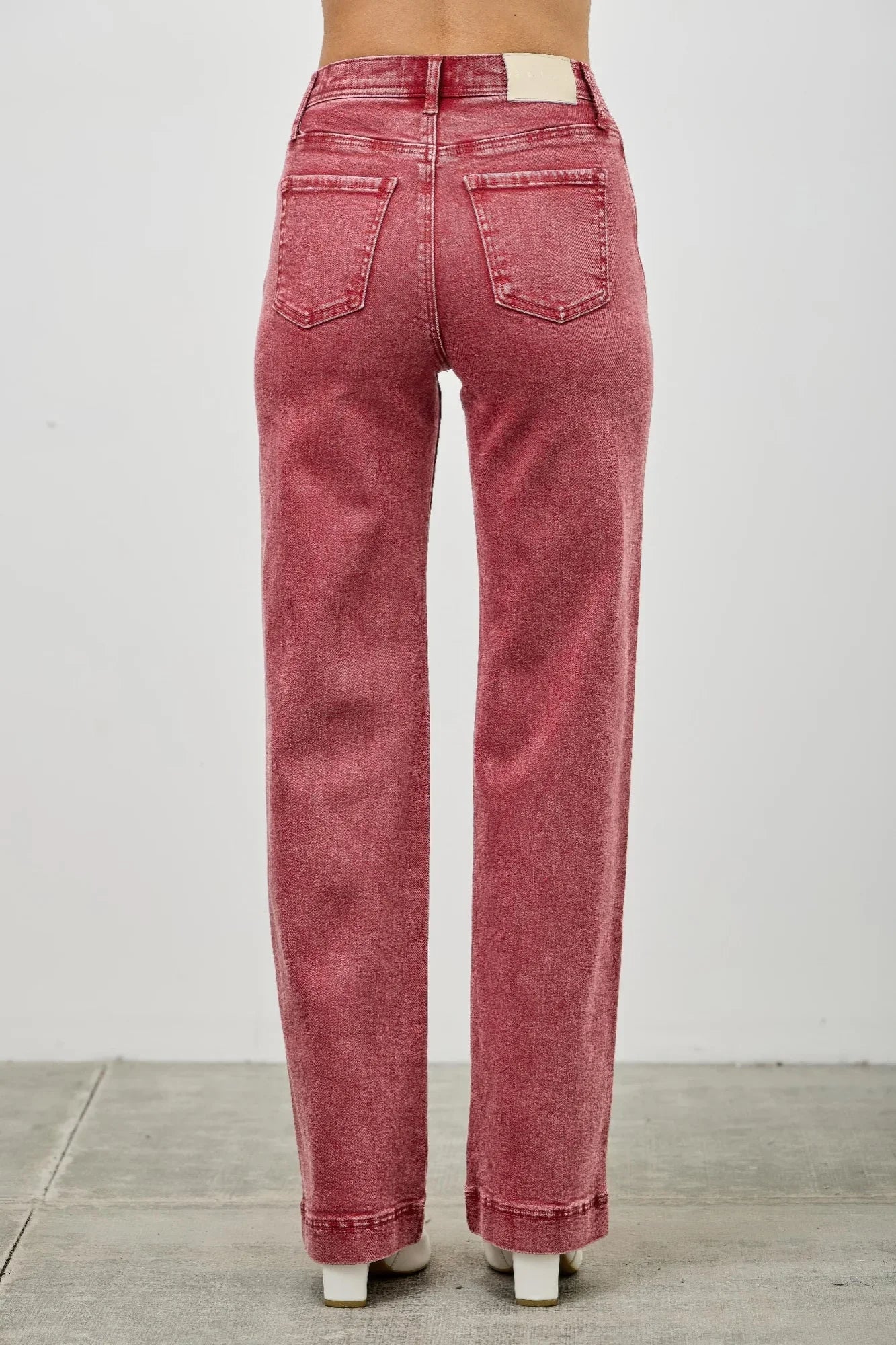 Red washed high-rise straight-leg Saige denim jeans