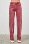 High-rise red Saige denim jeans with straight-leg cut and rolled cuffs