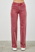 High-rise red Saige denim jeans with straight-leg cut and rolled cuffs