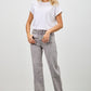 High-waisted straight-leg gray Saige Denim jeans with faded wash
