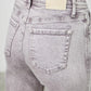 Saige Denim high-rise slim wide straight jeans in gray washed faded texture