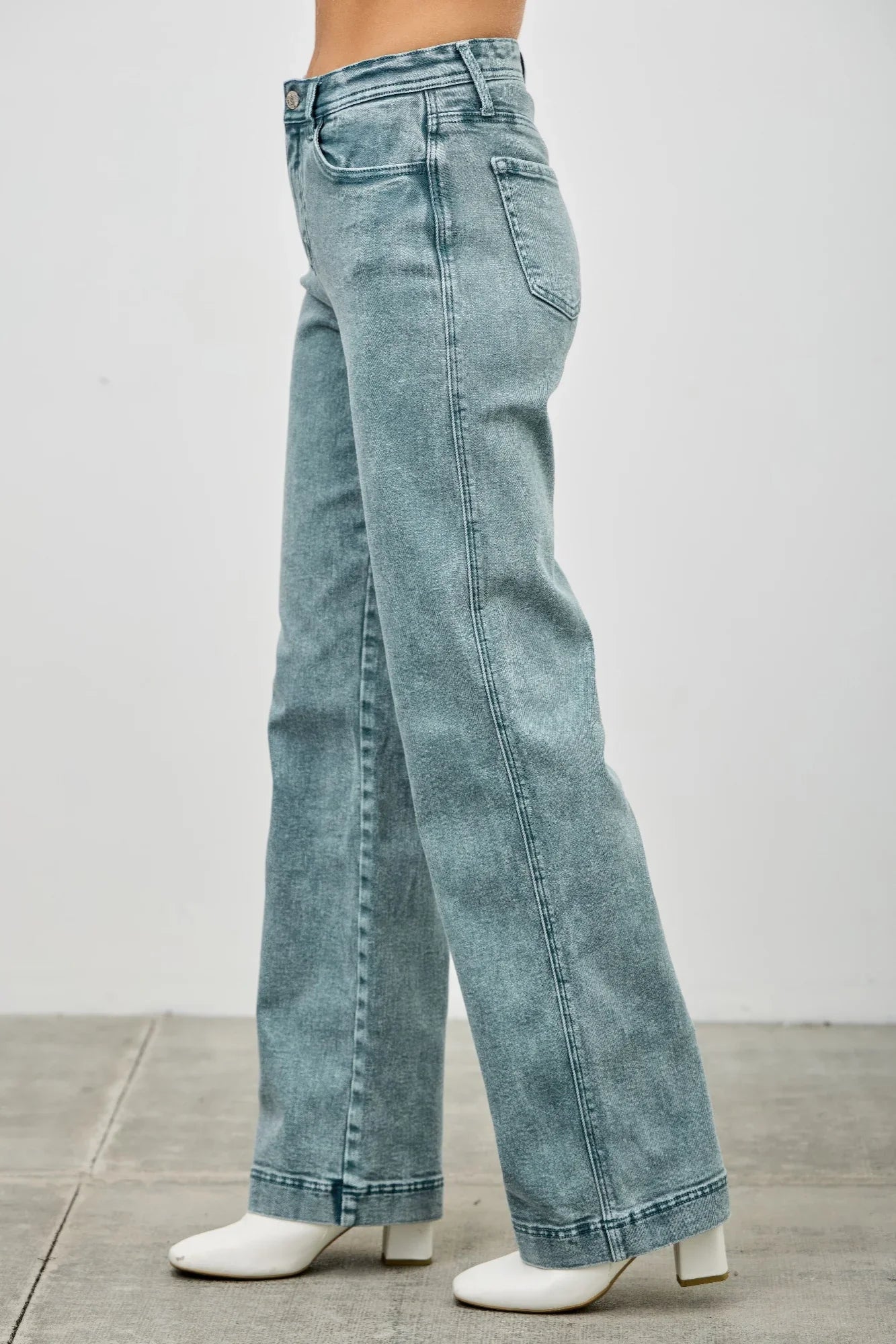 Light-wash Seige high-rise flare jeans with rolled cuffs