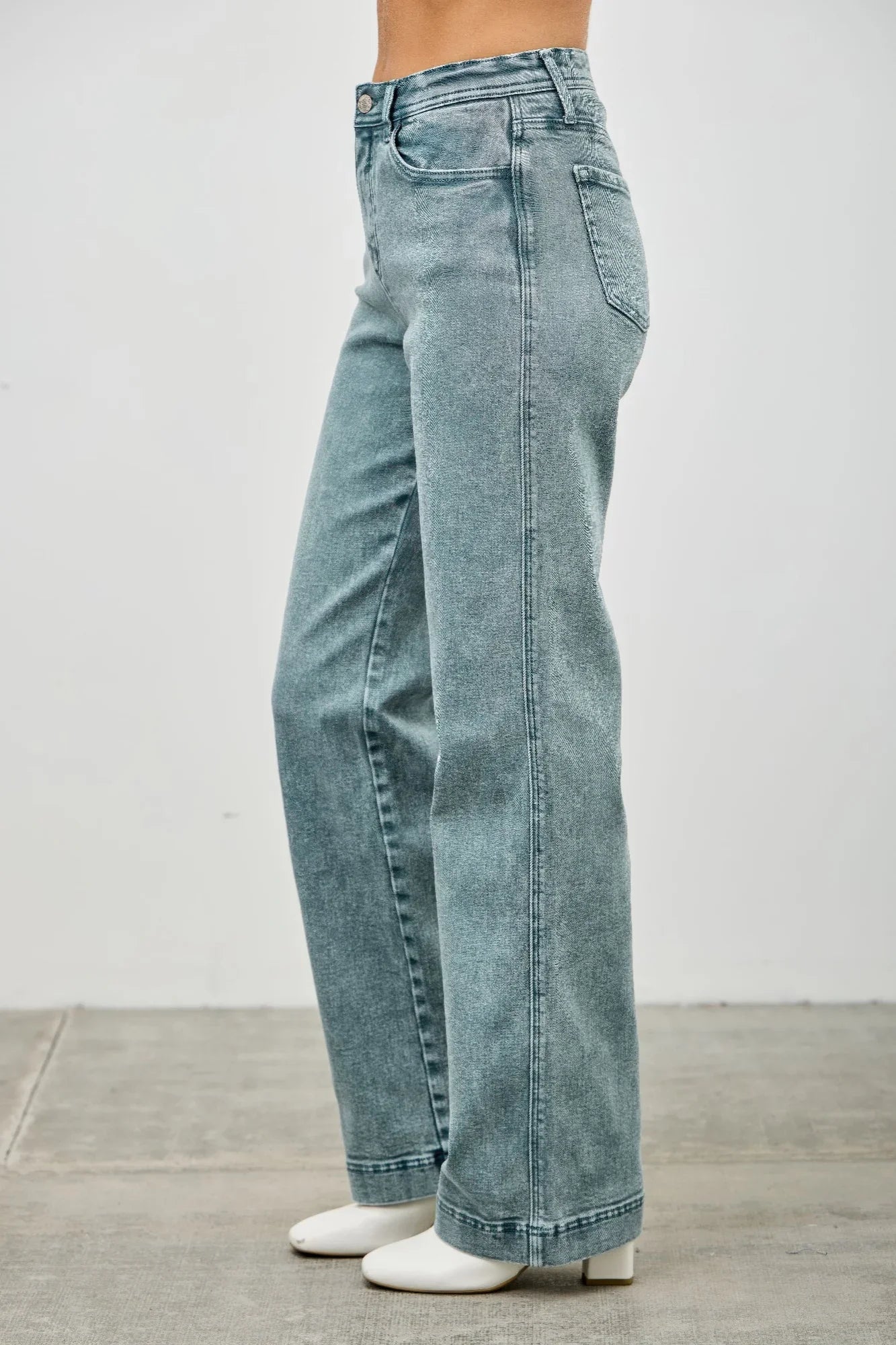 Seige Denim high-rise slim wide straight jeans in light blue with rolled cuffs
