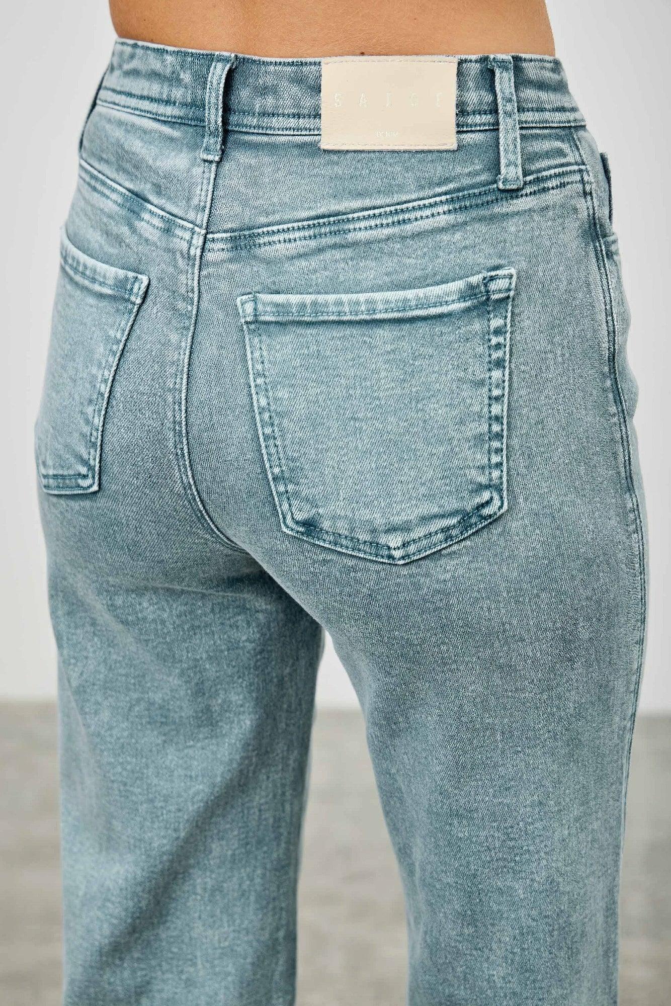 Seige Denim high-rise slim wide straight jeans in light-wash denim