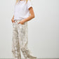 Beige and gray abstract pattern wide-leg trousers in lightweight fabric