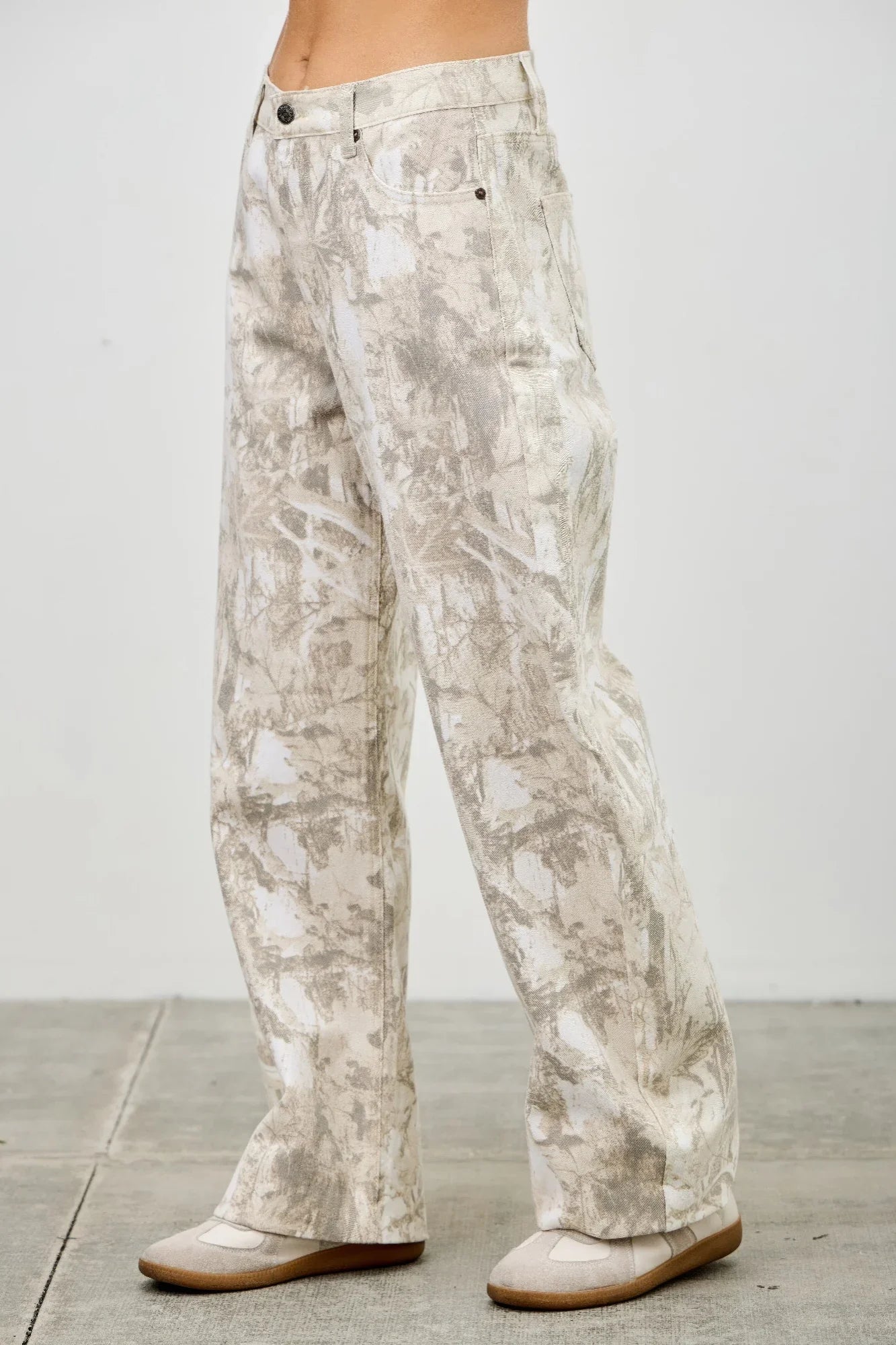 Seige Denim plus size high rise wide-leg jeans with abstract paint-splatter pattern