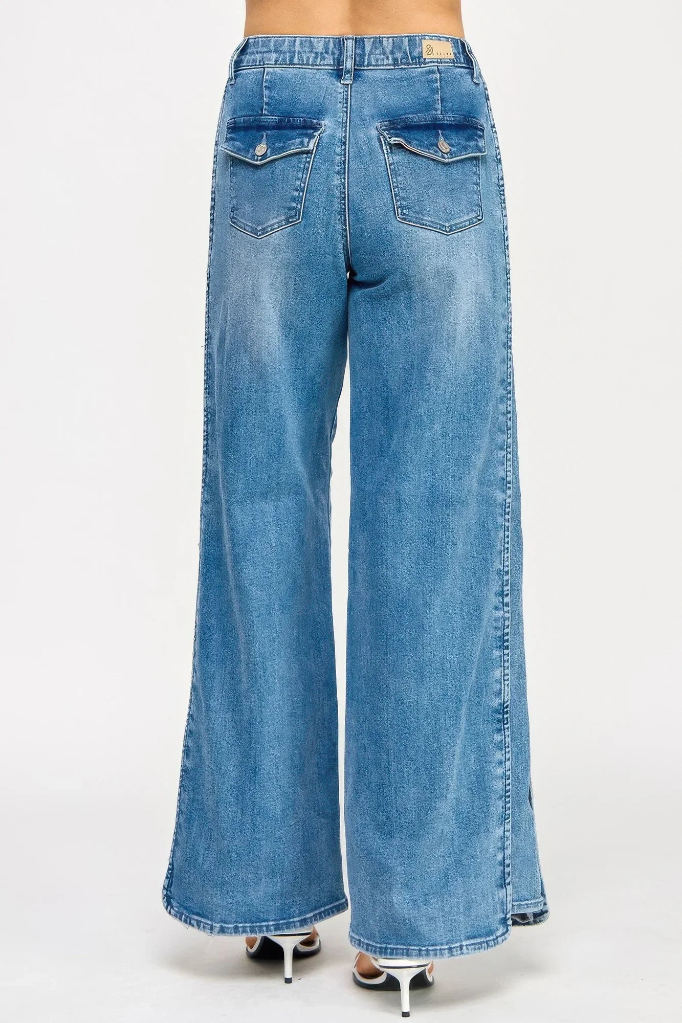 Saige Denim high-rise wide-leg tummy control jeans in blue
