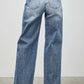 Mid rise straight light-wash denim jeans with wide-leg cut and pintuck
