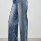 High-waisted wide-leg denim jeans in medium blue wash with fading
