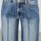 Mid-rise straight-leg blue denim jeans with pintuck and stitching details