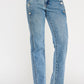 High-rise dad jean with scallop pockets and silver buttons in light-wash denim