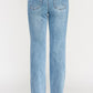 High rise dad jean with light-wash denim, straight-leg cut, and scallop pockets