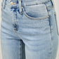 Mid rise flare light-wash denim jeans with released hem and silver hardware