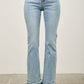 Light-wash high-rise flare jeans with frayed released hem cuffs