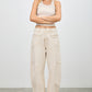 Beige high-rise wide-leg jeans with rolled cuffs and subtle stitching