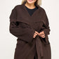 Plus size brown ribbed wrap cardigan with belt and pockets