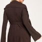 Plus size brown ribbed wrap cardigan with belted waist and flared sleeves