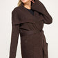 Cozy plus size ribbed wrap cardigan with waist belt in chocolate brown
