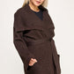 Plus size brown ribbed wrap cardigan with belt and layered knit design
