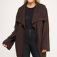 Plus size ribbed wrap cardigan with waist belt in dark brown knit