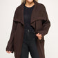 Plus size brown ribbed wrap cardigan with waist belt and open front