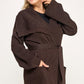 Cozy plus size ribbed wrap cardigan with chocolate brown belt