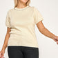 Plus size pearl and rhinestone knit sweater top in cream