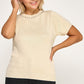 Plus size pearl and rhinestone knit sweater top in cream