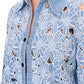 Light blue denim shirt with white floral lace overlay in two-piece set