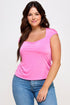 Vibrant pink Venezia Square Neck Top with short sleeves and stretchy fabric