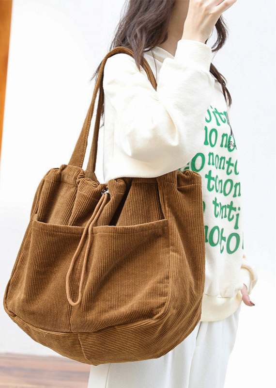 Drawstring Multi-pocket Corduroy Shoulder Bag | Handbags Daverri Fashions