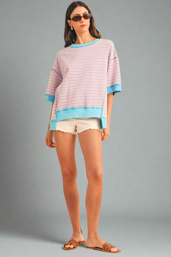 Pink Stripe mint half sleeve sweatshirt Sweatshirts