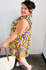 Indigo & Lemon Floral Babydoll Ruffle Dress | Daverri Fashions