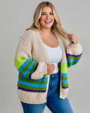 Plus Size Color Block Crochet Open Front Cardigan | Daverri Fashions