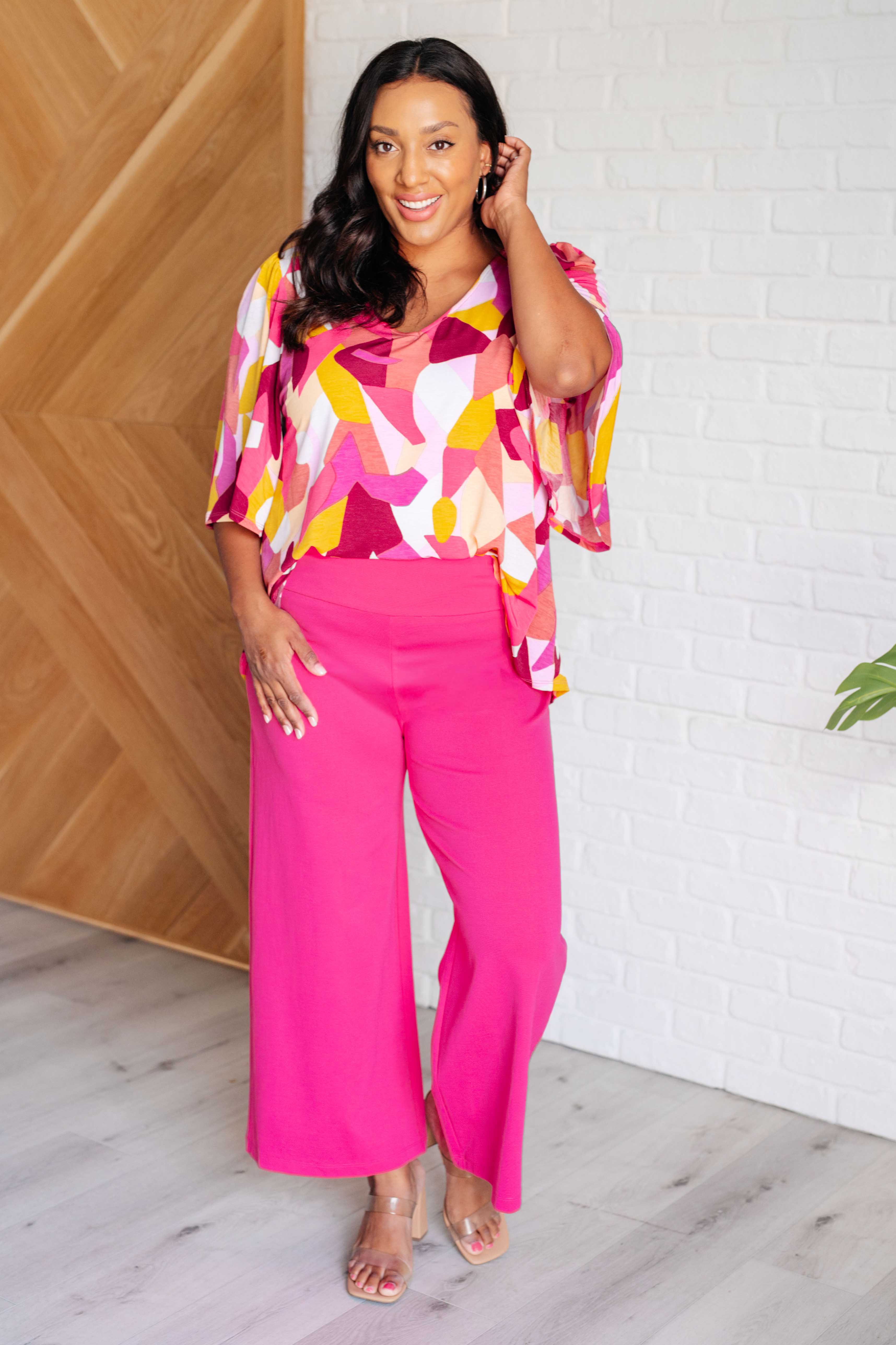 Magic Wide Leg Crop Pants in Hot Pink Bottoms