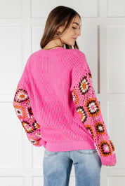 Bibi V-Neck Crochet Sleeve Knit Sweater Tops