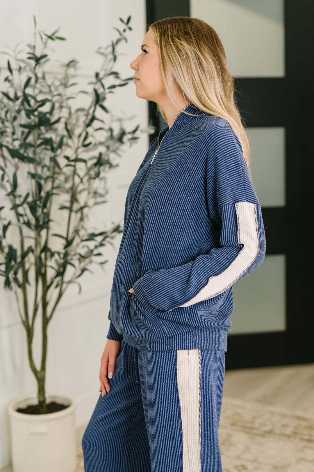 Certified Chiller Contrast Stripe Hoodie in Navy | Womens Daverri Fashions