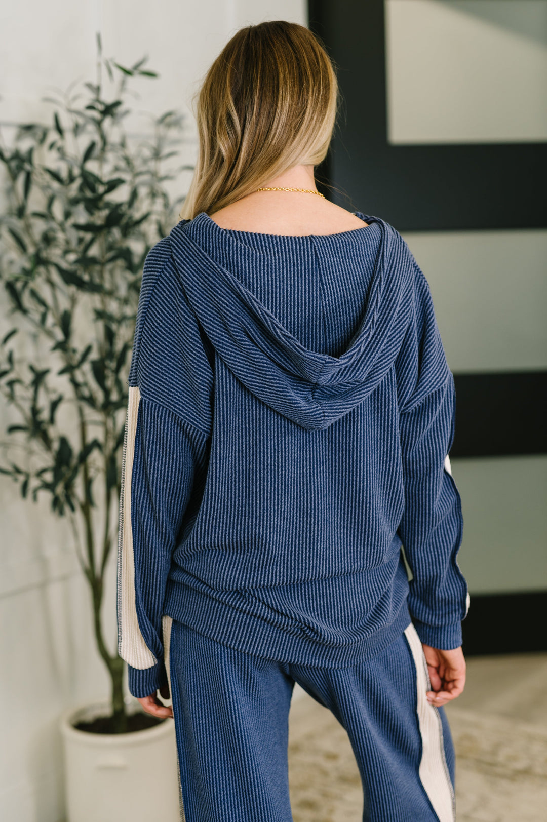 Certified Chiller Contrast Stripe Hoodie in Navy | Womens Daverri Fashions