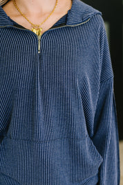 Certified Chiller Contrast Stripe Hoodie in Navy | Womens Daverri Fashions