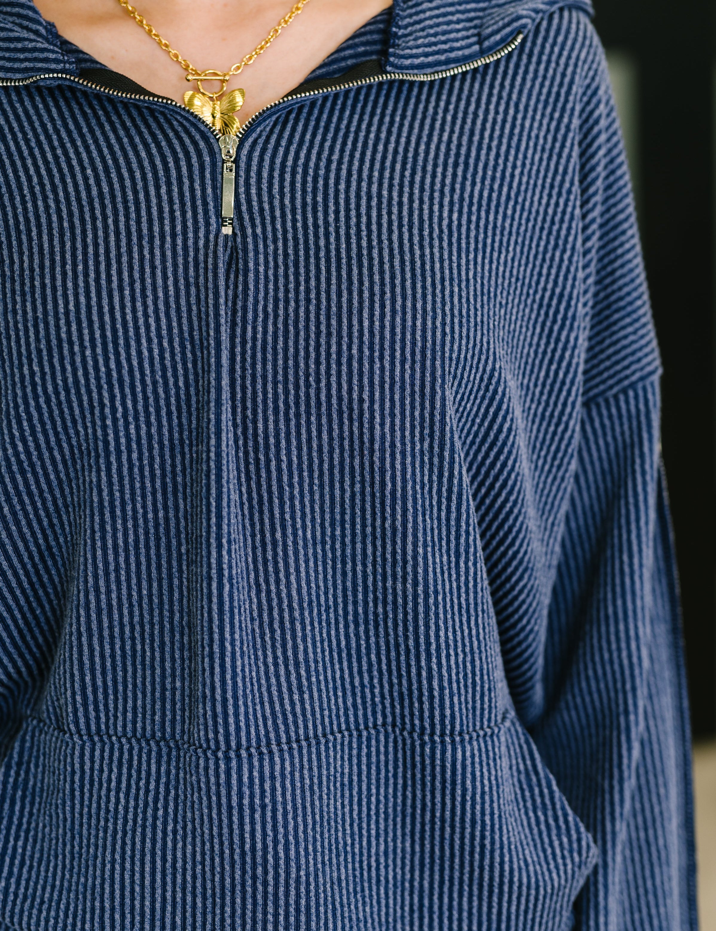 Certified Chiller Contrast Stripe Hoodie in Navy | Womens Daverri Fashions