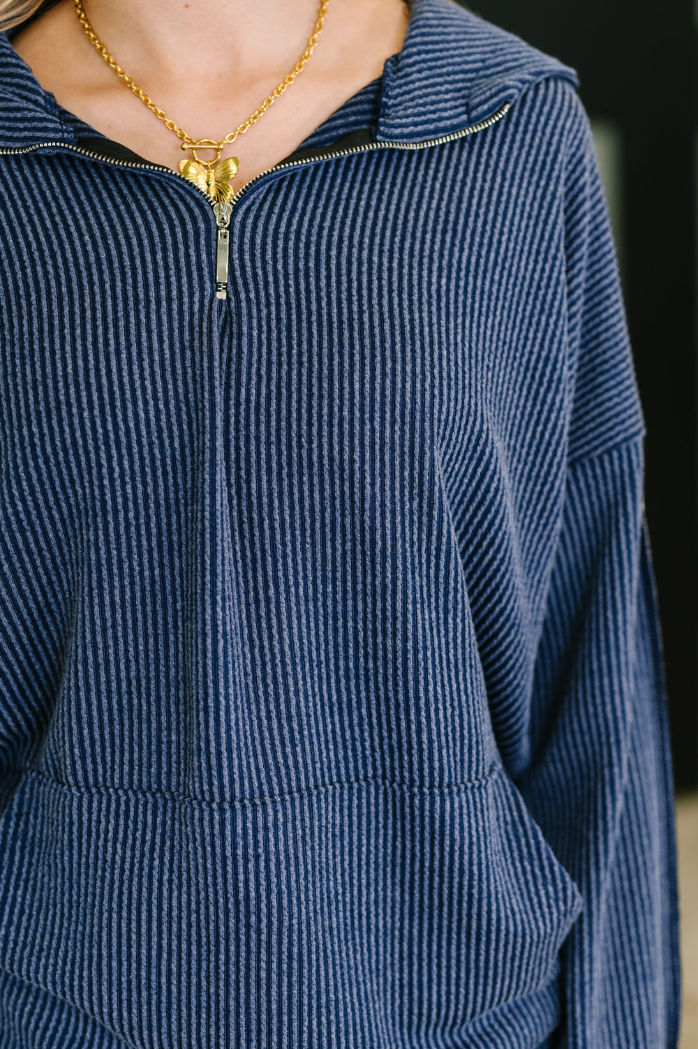 Certified Chiller Contrast Stripe Hoodie in Navy | Womens Daverri Fashions
