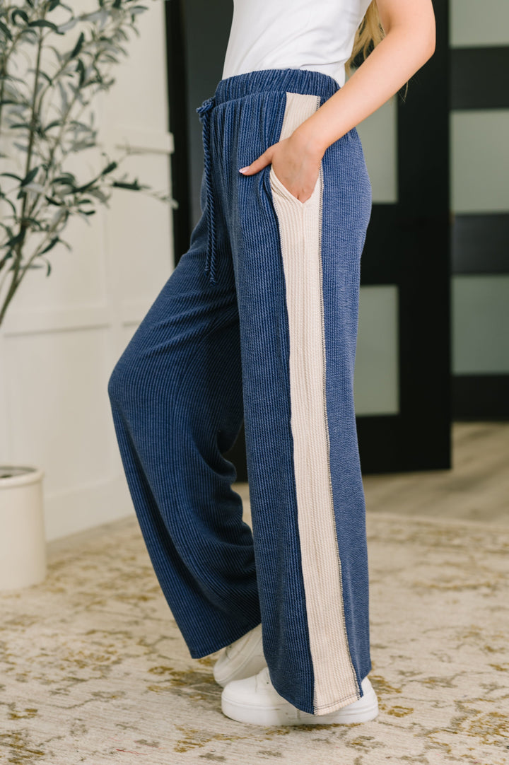 Heimish Contrast Stripe Straight Leg Bottoms Navy | Loungewear Pants Daverri Fashions