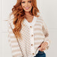 Cozy cream and beige striped Check That Line Cardigan with checkered front and wooden buttons