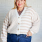 Cozy Check That Line Cardigan in cream beige stripes with v-neck